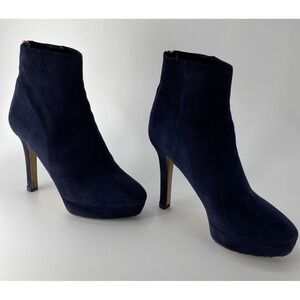 Jimmy Choo Dark Navy Blue Suede Ankle Boots High Heel Size 39.5 MSRP $895